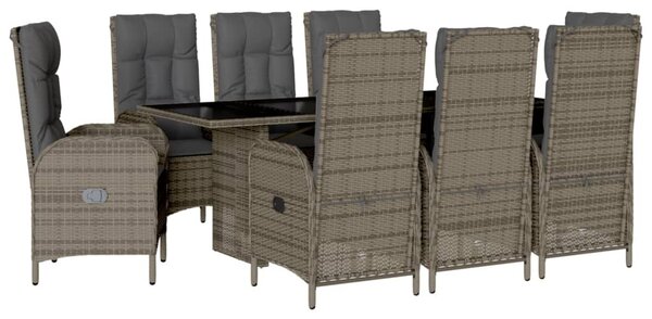 9 részes szürke polyrattan kerti étkezőgarnitúra párnával