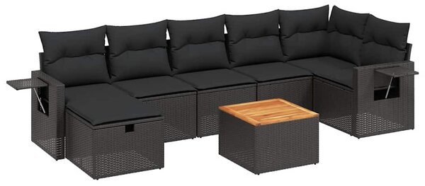 8 részes fekete polyrattan kerti ülőgarnitúra párnákkal