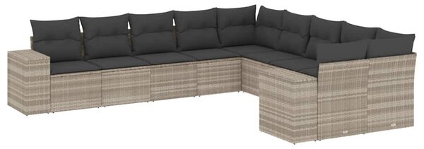 10 részes világosszürke polyrattan kerti ülőgarnitúra párnákkal