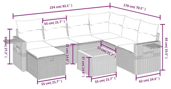 8 részes fekete polyrattan kerti ülőgarnitúra párnákkal