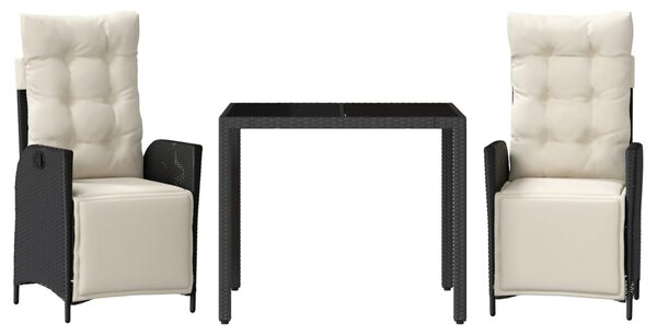 3 részes fekete polyrattan kerti étkezőgarnitúra párnákkal