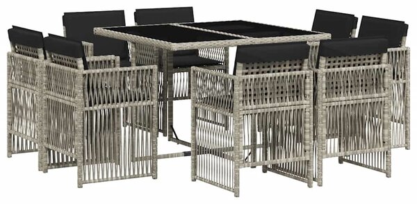 9részes világosszürke polyrattan kerti étkezőgarnitúra párnával