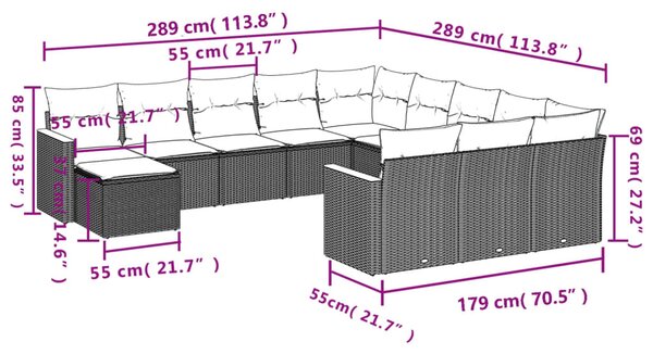 12 részes bézs polyrattan kerti ülőgarnitúra párnákkal