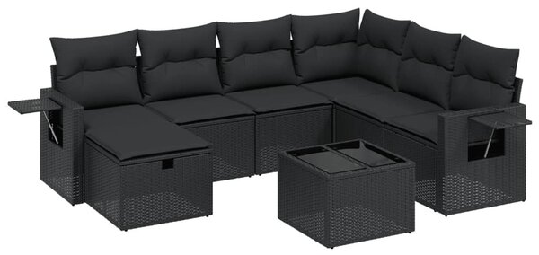 8 részes fekete polyrattan kerti ülőgarnitúra párnákkal