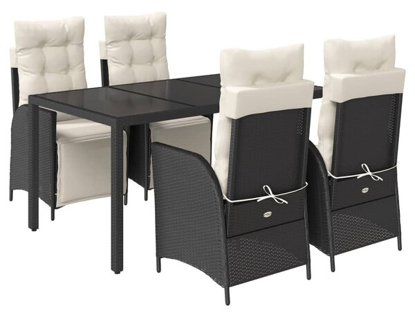 5 részes fekete polyrattan kerti étkezőgarnitúra párnákkal