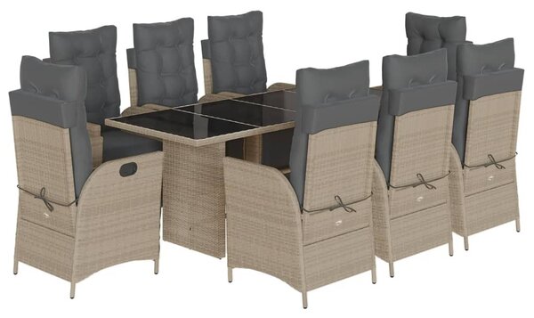 9részes világosszürke polyrattan kerti étkezőgarnitúra párnával