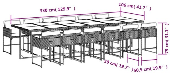 13 részes fekete polyrattan kerti ülőgarnitúra párnákkal