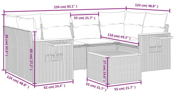 7 részes fekete polyrattan kerti ülőgarnitúra párnával