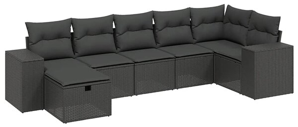 7 részes fekete polyrattan kerti ülőgarnitúra párnával