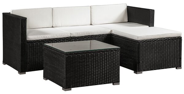 Juskys Punta Cana M kerti rattan szett - fekete/krémszínű párnák