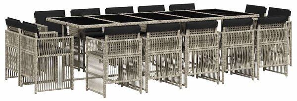 15 részes szürke polyrattan kerti étkezőgarnitúra párnákkal