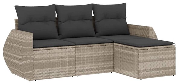 4 részes világosszürke polyrattan kerti ülőgarnitúra párnákkal
