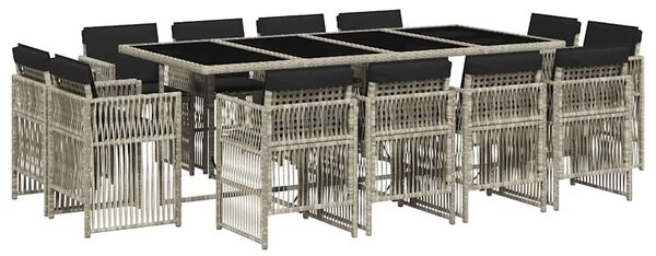 13 részes szürke polyrattan kerti étkezőgarnitúra párnákkal