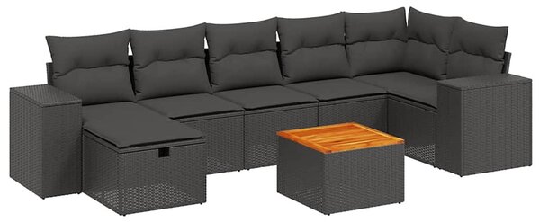 8 részes fekete polyrattan kerti ülőgarnitúra párnákkal