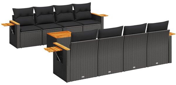 9 részes fekete polyrattan kerti ülőgarnitúra párnákkal
