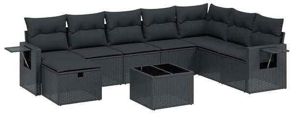 9 részes fekete polyrattan kerti ülőgarnitúra párnákkal