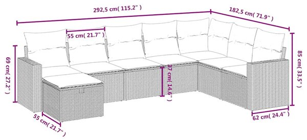 8 részes fekete polyrattan kerti ülőgarnitúra párnákkal