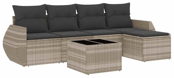 6 részes világosszürke polyrattan kerti ülőgarnitúra párnákkal
