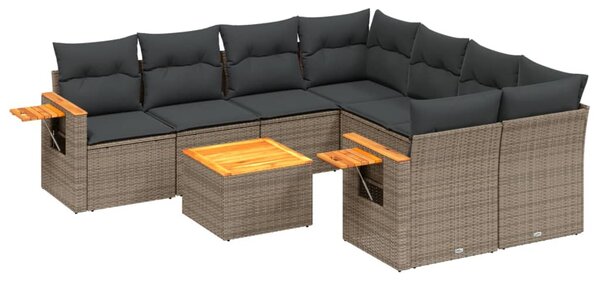 9 részes szürke polyrattan kerti ülőgarnitúra párnákkal
