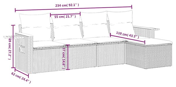 5 részes fekete polyrattan kerti kanapészett párnákkal
