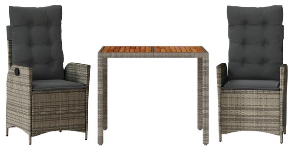 3 részes szürke polyrattan kerti étkezőgarnitúra párnával
