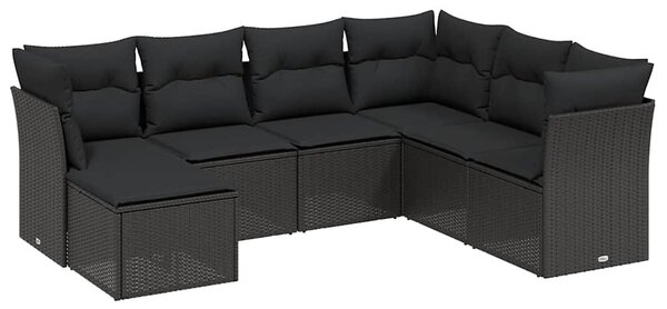 7 részes fekete polyrattan kerti ülőgarnitúra párnával