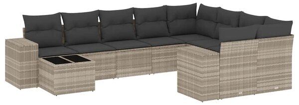 10 részes világosszürke polyrattan kerti ülőgarnitúra párnákkal