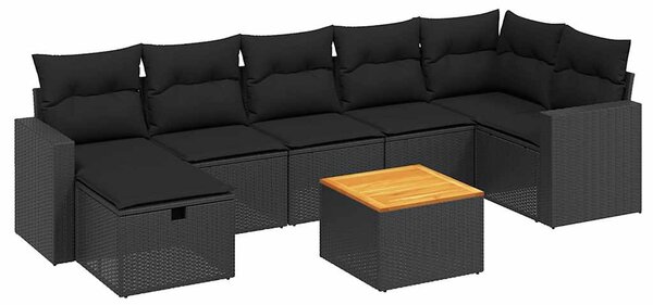 8 részes fekete polyrattan kerti ülőgarnitúra párnákkal