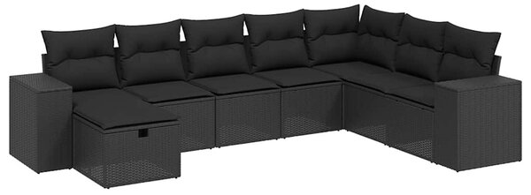 8 részes fekete polyrattan kerti ülőgarnitúra párnákkal