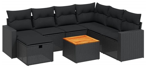 8 részes fekete polyrattan kerti ülőgarnitúra párnákkal