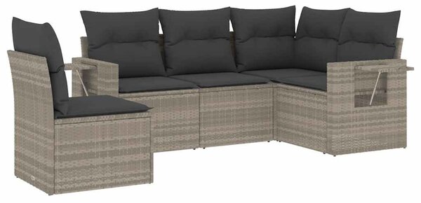 5 részes világosszürke polyrattan kerti ülőgarnitúra párnákkal