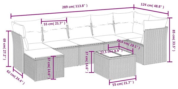 8 részes fekete polyrattan kerti ülőgarnitúra párnákkal