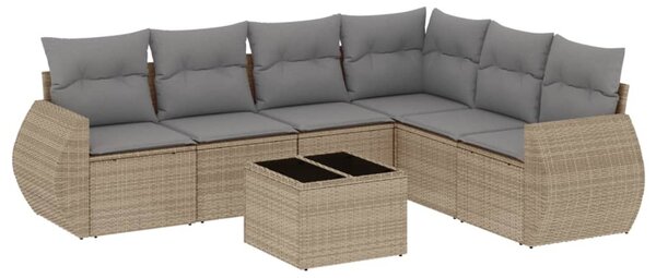7 részes bézs polyrattan kerti ülőgarnitúra párnákkal