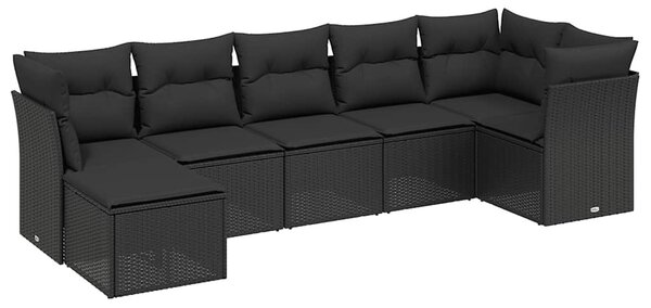 7 részes fekete polyrattan kerti ülőgarnitúra párnával