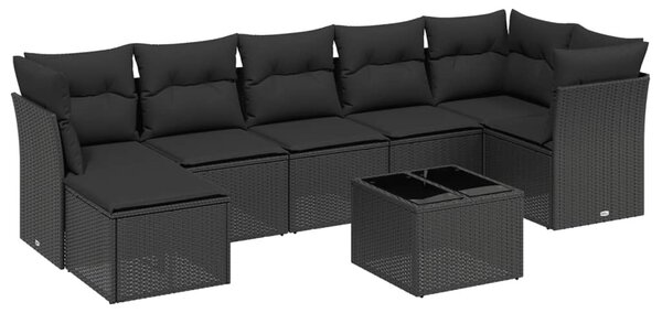 8 részes fekete polyrattan kerti ülőgarnitúra párnákkal