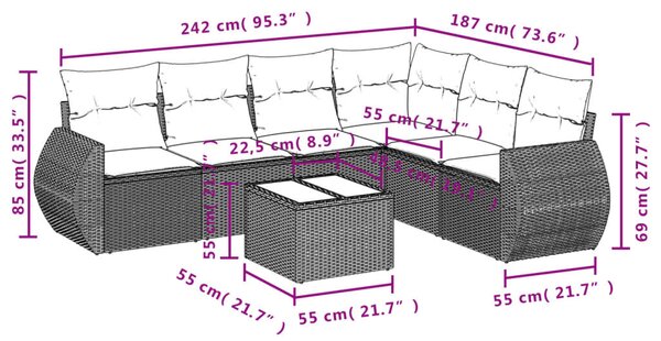 7 részes bézs polyrattan kerti ülőgarnitúra párnákkal