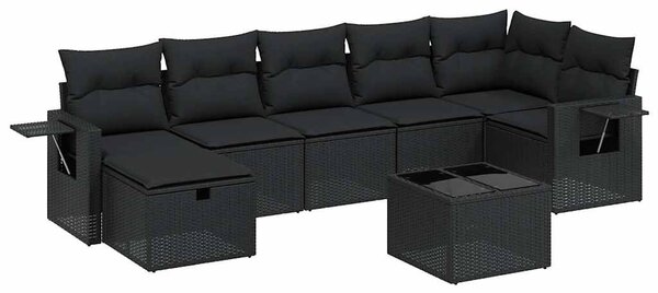 8 részes fekete polyrattan kerti ülőgarnitúra párnákkal