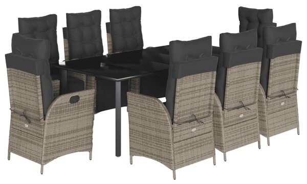 9 részes szürke polyrattan kerti étkezőgarnitúra párnával