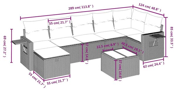 8 részes fekete polyrattan kerti ülőgarnitúra párnákkal