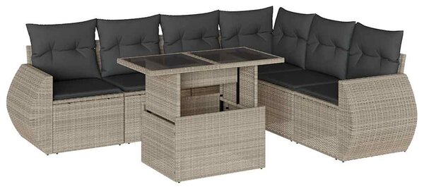 7 részes világosszürke polyrattan kerti ülőgarnitúra párnákkal