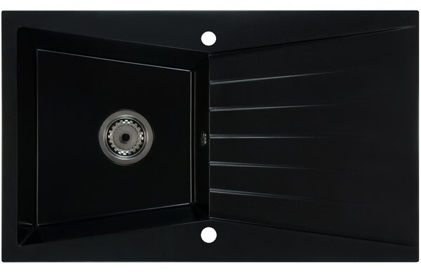 RUBIN gránit mosogató automata dugóemelő, szifonnal, fekete, beépíthető