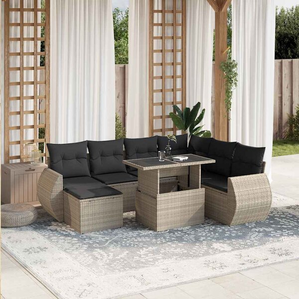 8 részes világosszürke polyrattan kerti ülőgarnitúra párnával