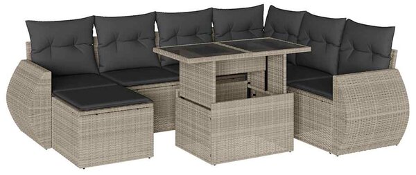 8 részes világosszürke polyrattan kerti ülőgarnitúra párnával