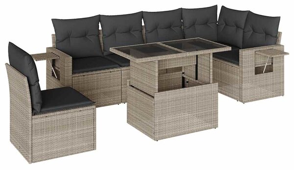 7 részes világosszürke polyrattan kerti ülőgarnitúra párnákkal