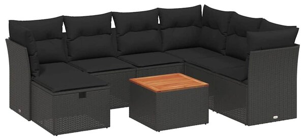8 részes fekete polyrattan kerti ülőgarnitúra párnákkal