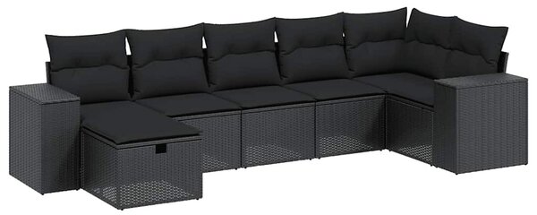 7 részes fekete polyrattan kerti ülőgarnitúra párnával