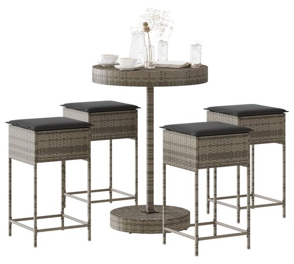 5 részes szürke polyrattan kerti bárszett párnákkal