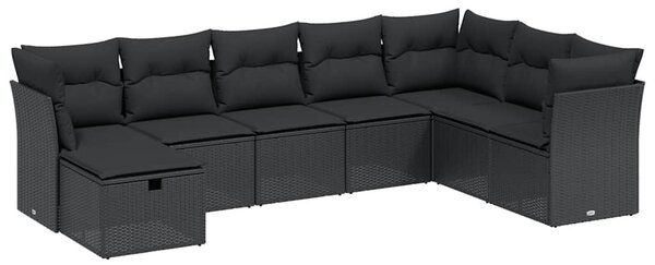 8 részes fekete polyrattan kerti ülőgarnitúra párnákkal