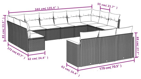 13 részes fekete polyrattan kerti ülőgarnitúra párnákkal