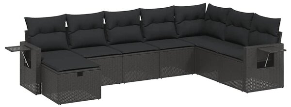 8 részes fekete polyrattan kerti ülőgarnitúra párnákkal